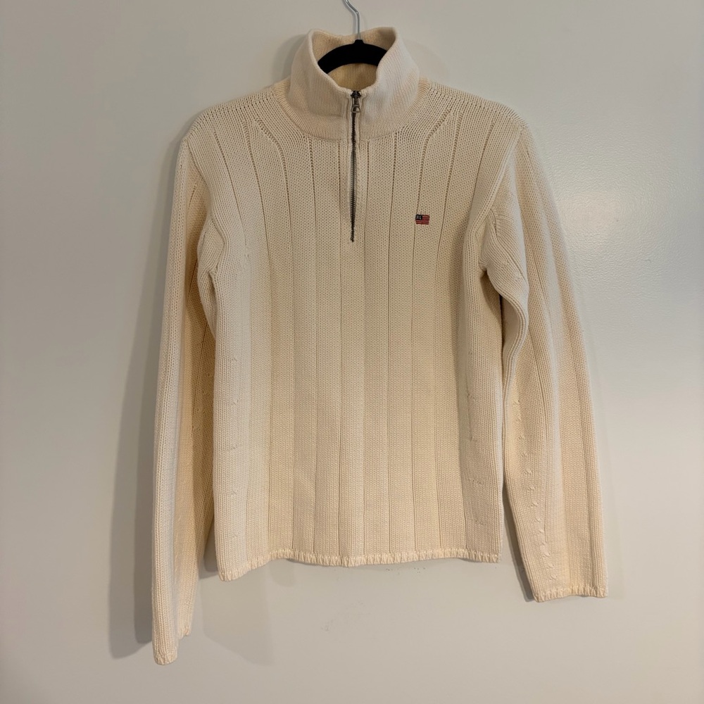 100% Cotton- THICK Ralph Lauren Cream Cable-Knit Half-Zip Sweater